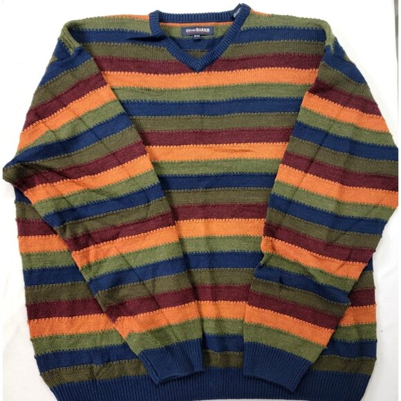 Oliver Harris Vintage Wool Blend Sweater Earth Tone Stripe Knit Pullover '90s XL - Picture 1 of 7